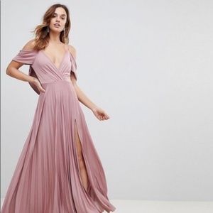 ASOS Cold Shoulder Cowl Back Pleated Maxi Dress